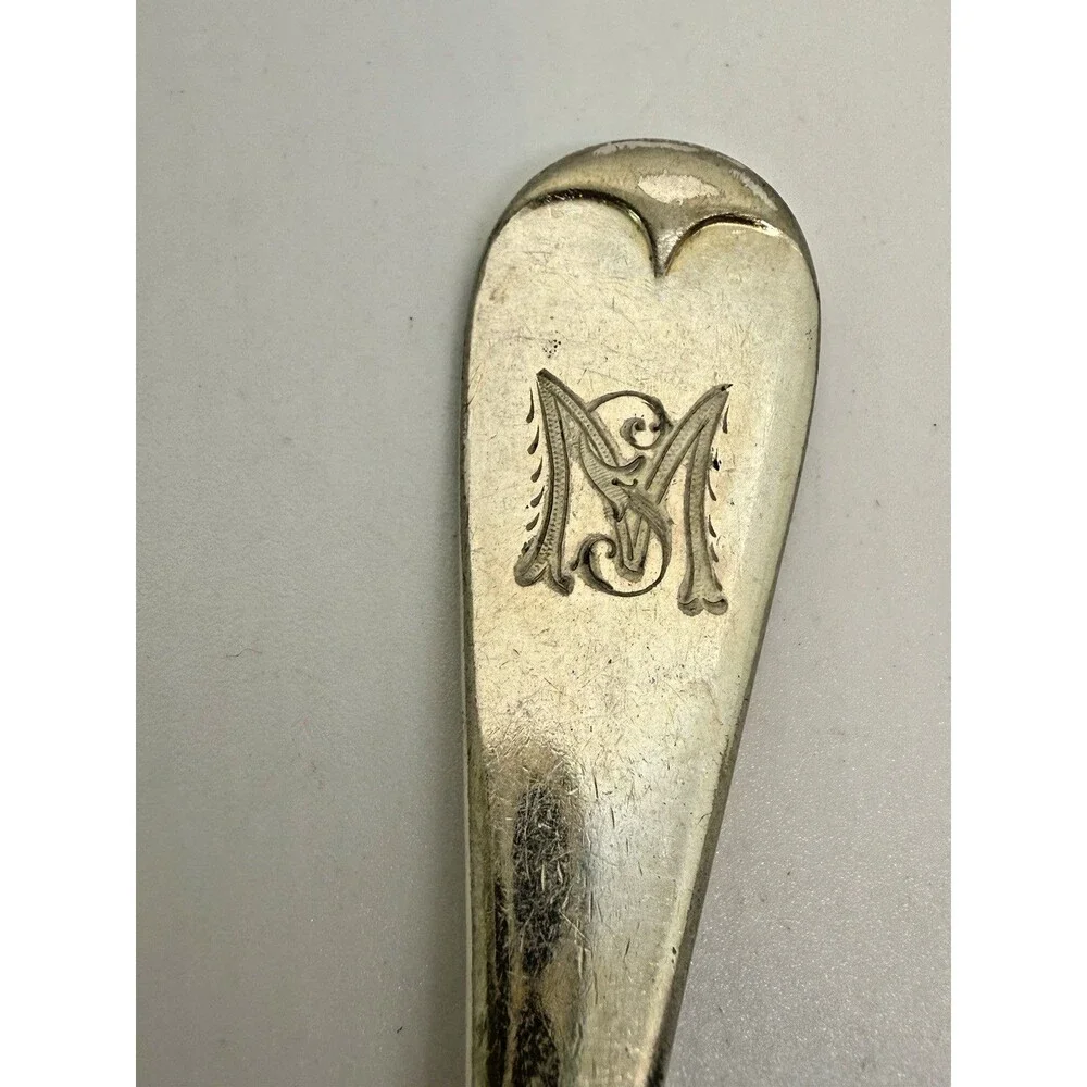 Antique MB S Electro Plated Table Dinner Fork Engraved Script Monogram M Vtg